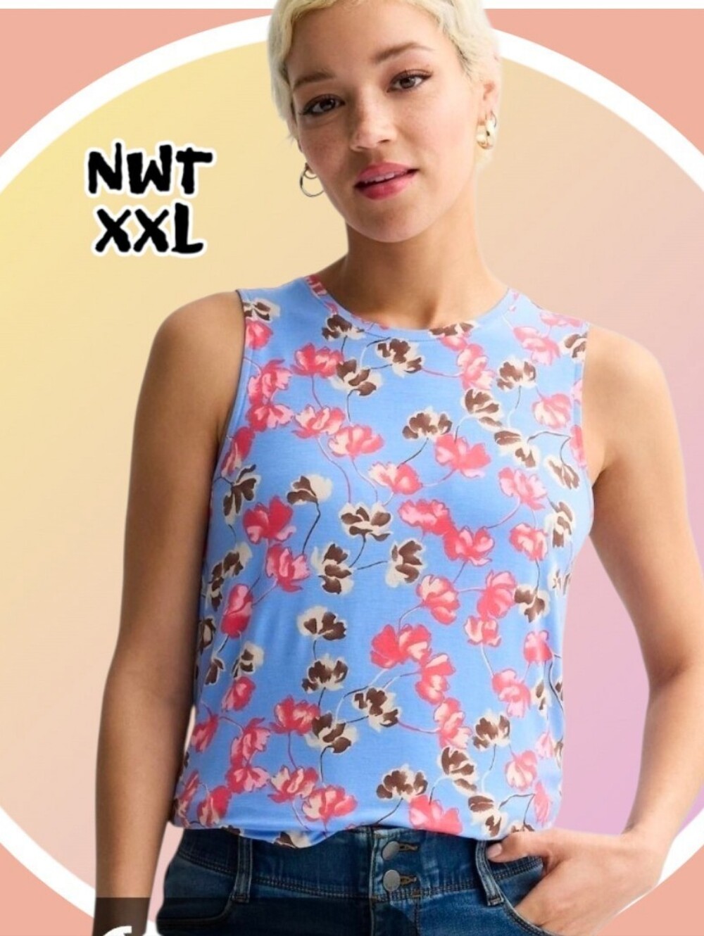 NWT XXL Peri Blue Floral Tank Top